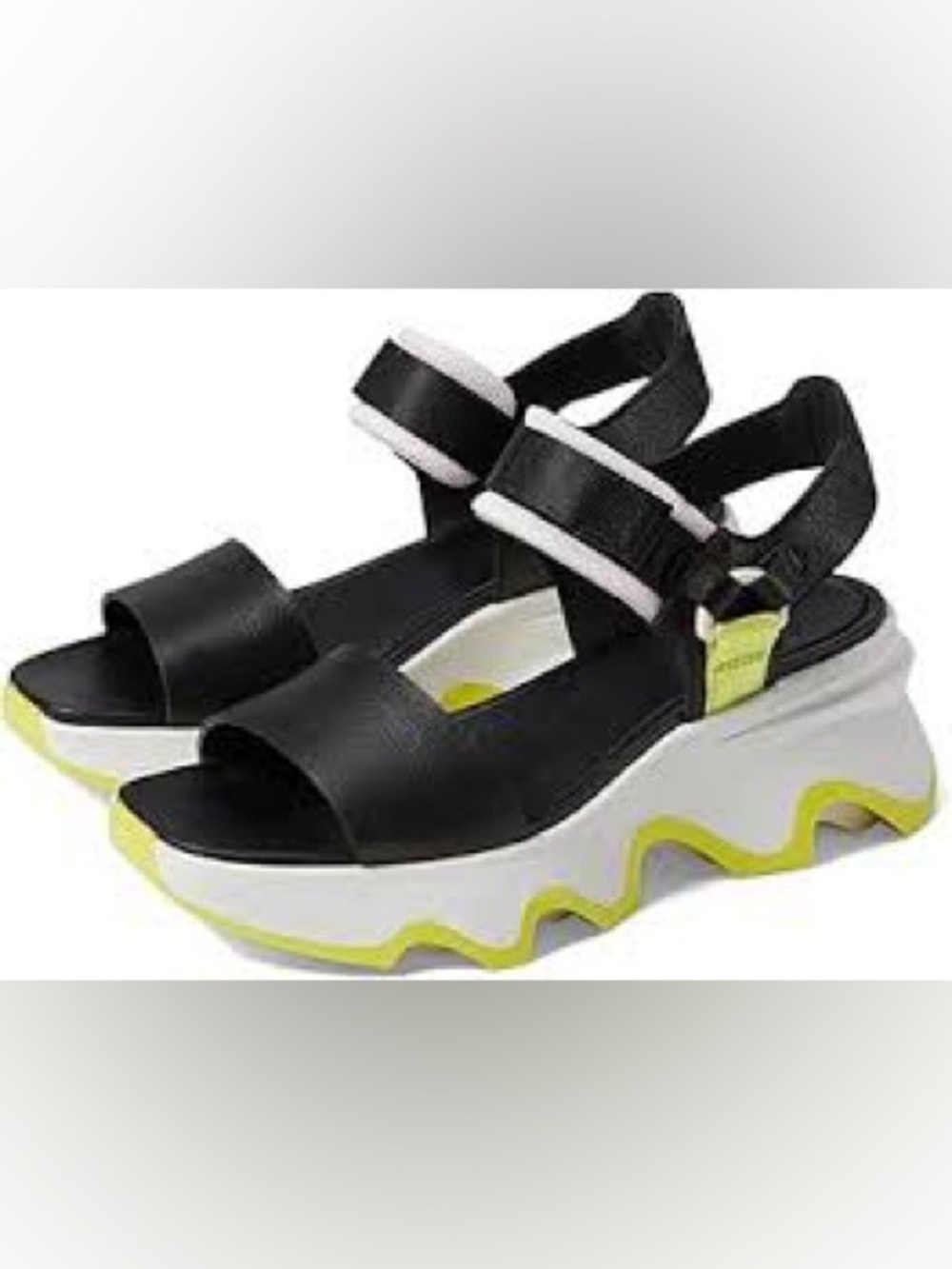 Sorel Black White and Yellow Platform Sandals